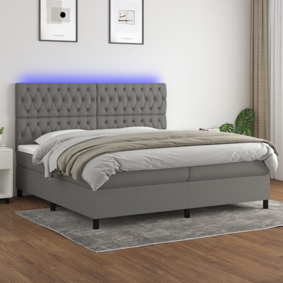 Cadre de lit et matelas et LED Gris foncé 200x200 cm