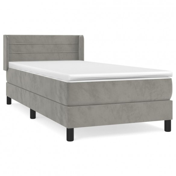 Cadre de lit et matelas Gris clair 90x200 cm Velours