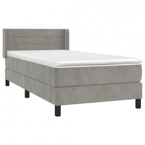 Cadre de lit et matelas Gris clair 90x200 cm Velours