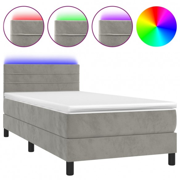 Cadre de lit et matelas et LED Gris clair 90x200 cm