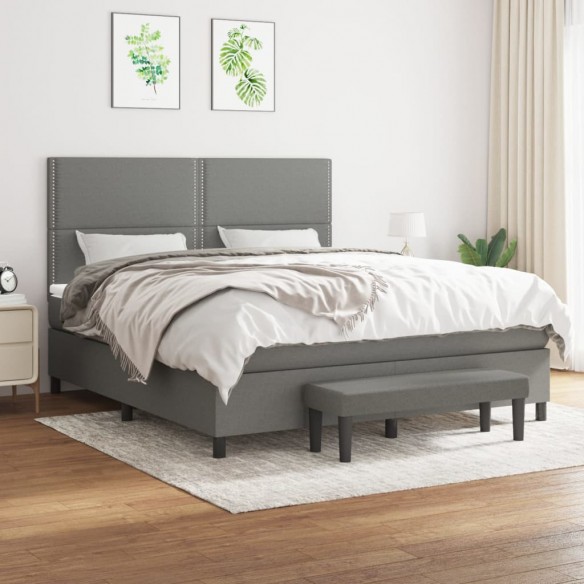 Cadre de lit avec matelas Gris foncé 180x200cm Tissu