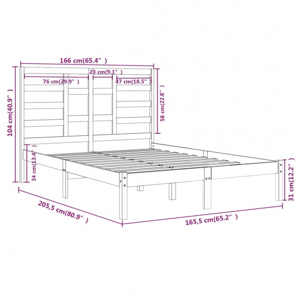 Cadre de lit Gris Bois massif 160x200 cm