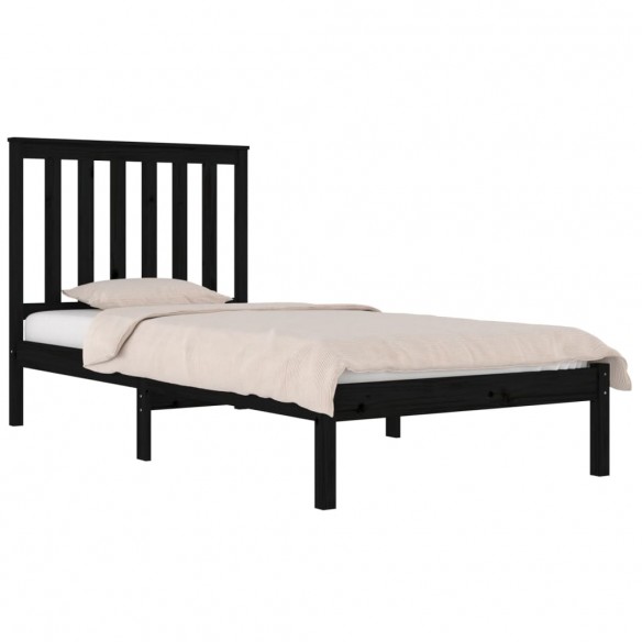 Cadre de lit Noir Bois de pin massif 75x190 cm Petit simple