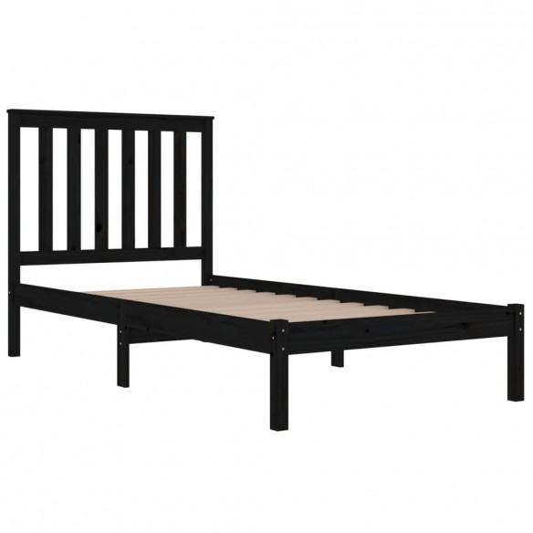 Cadre de lit Noir Bois de pin massif 75x190 cm Petit simple