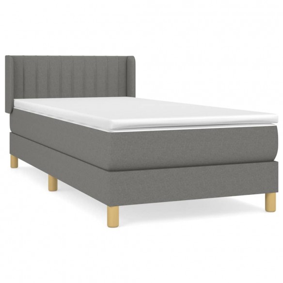 Cadre de lit avec matelas Gris foncé 100x200cm Tissu