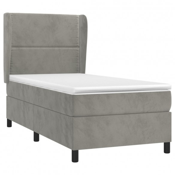 Cadre de lit et matelas Gris clair 90x190 cm Velours