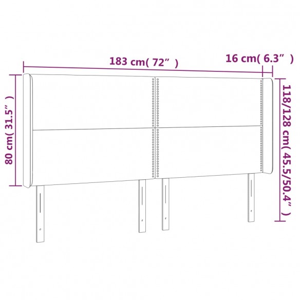 Tête de lit à LED Gris clair 183x16x118/128 cm Velours