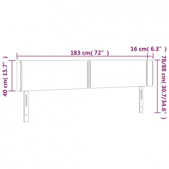 Tête de lit à LED Gris clair 183x16x78/88 cm Velours