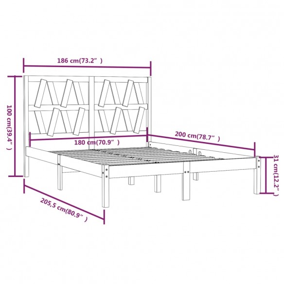 Cadre de lit Gris Bois de pin massif 180x200 cm Super King