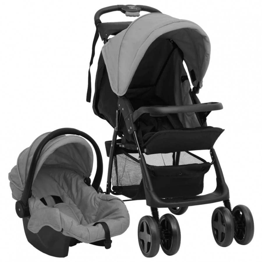 Poussette pour bébé 3-en-1 Gris clair et noir Acier