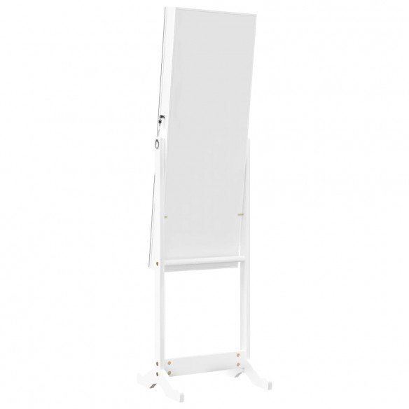 Armoire à bijoux avec miroir sur pied blanc 42x38x152 cm