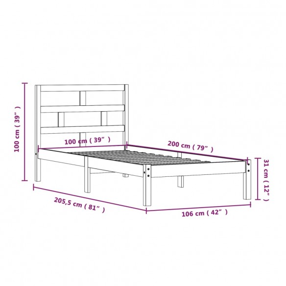 Cadre de lit Bois de pin massif 100x200 cm