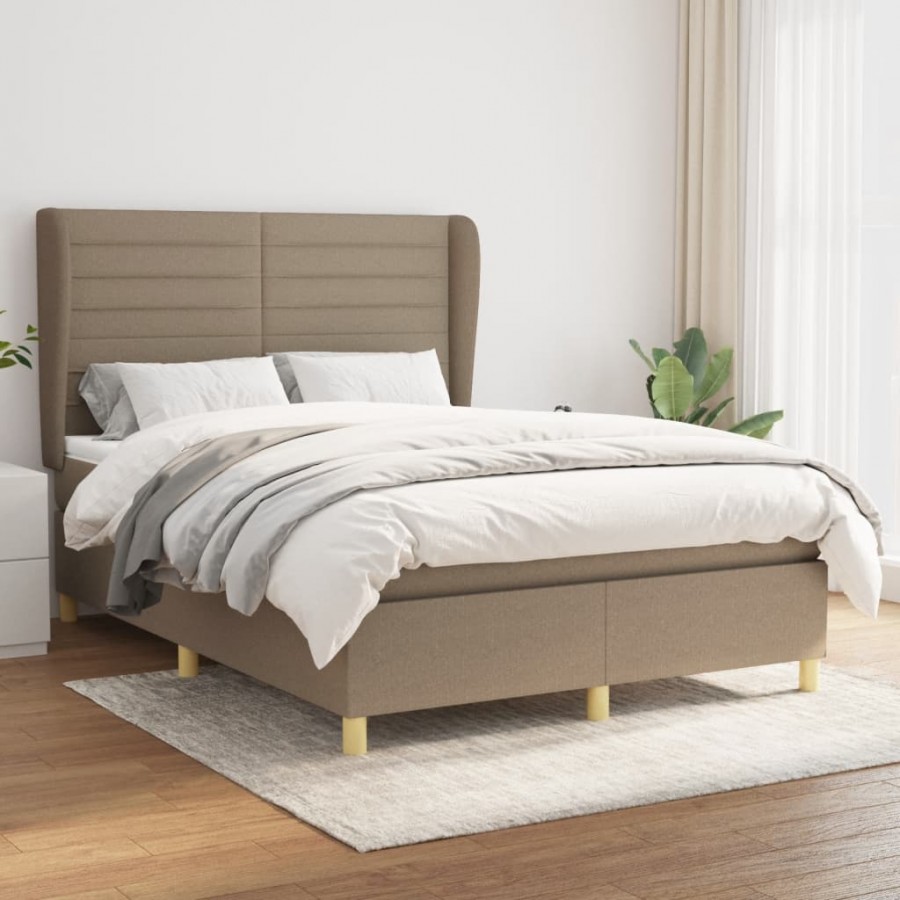 Cadre de lit avec matelas Taupe 140x200 cm Tissu