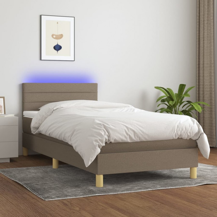 Cadre de lit avec matelas LED Taupe 90x200 cm Tissu