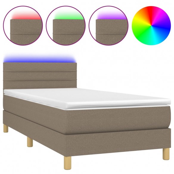 Cadre de lit avec matelas LED Taupe 90x200 cm Tissu