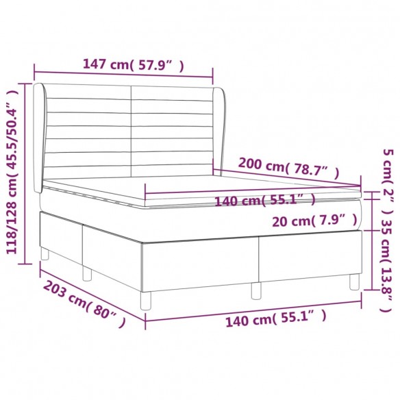 Cadre de lit avec matelas Taupe 140x200 cm Tissu