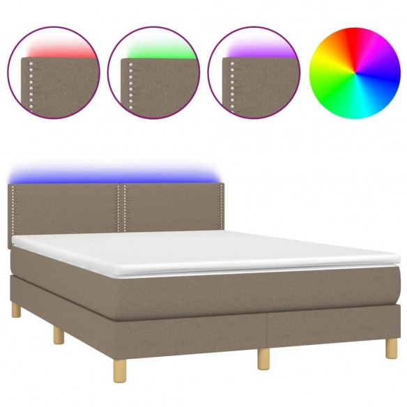 Cadre de lit avec matelas LED Taupe 140x190 cm Tissu