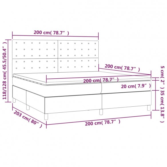 Cadre de lit avec matelas et LED Noir 200x200 cm