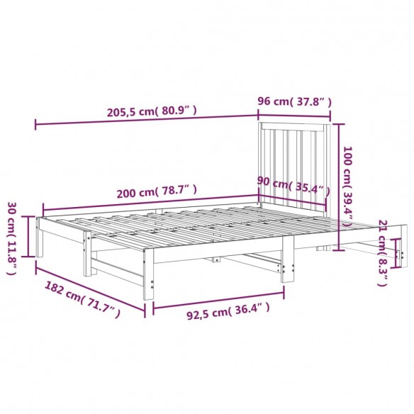 Lit coulissant Blanc 2x(90x200) cm Bois de pin massif