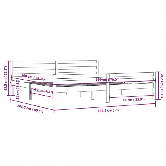 Cadre de lit Blanc Bois massif 180x200 cm Super King