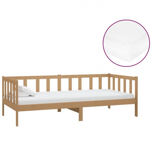 Lit de repos et matelas 90x200cm Marron miel Bois de pin massif