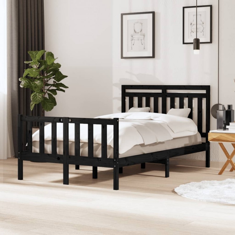 Cadre de lit Noir Bois massif 120x190 cm Petit Double