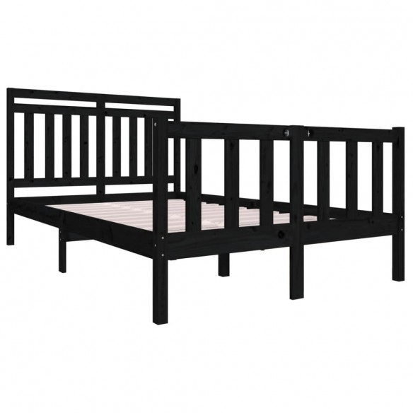 Cadre de lit Noir Bois massif 120x190 cm Petit Double