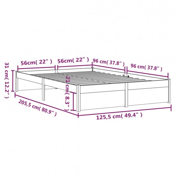 Cadre de lit Blanc Bois massif 120x200 cm