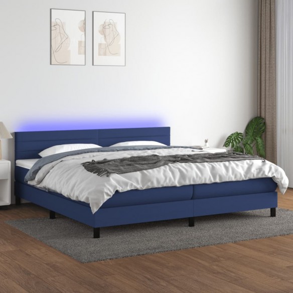 Cadre de lit et matelas et LED Bleu 200x200 cm Tissu