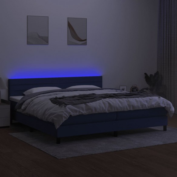 Cadre de lit et matelas et LED Bleu 200x200 cm Tissu