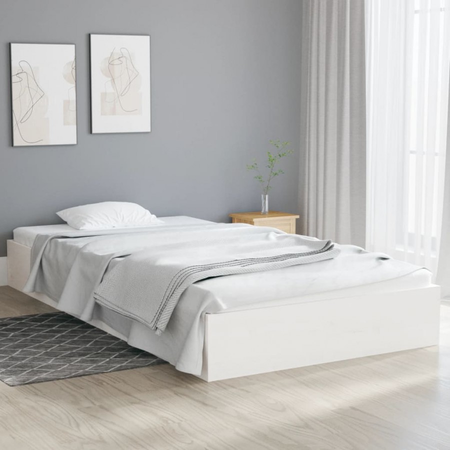 Cadre de lit blanc bois massif 100x200 cm