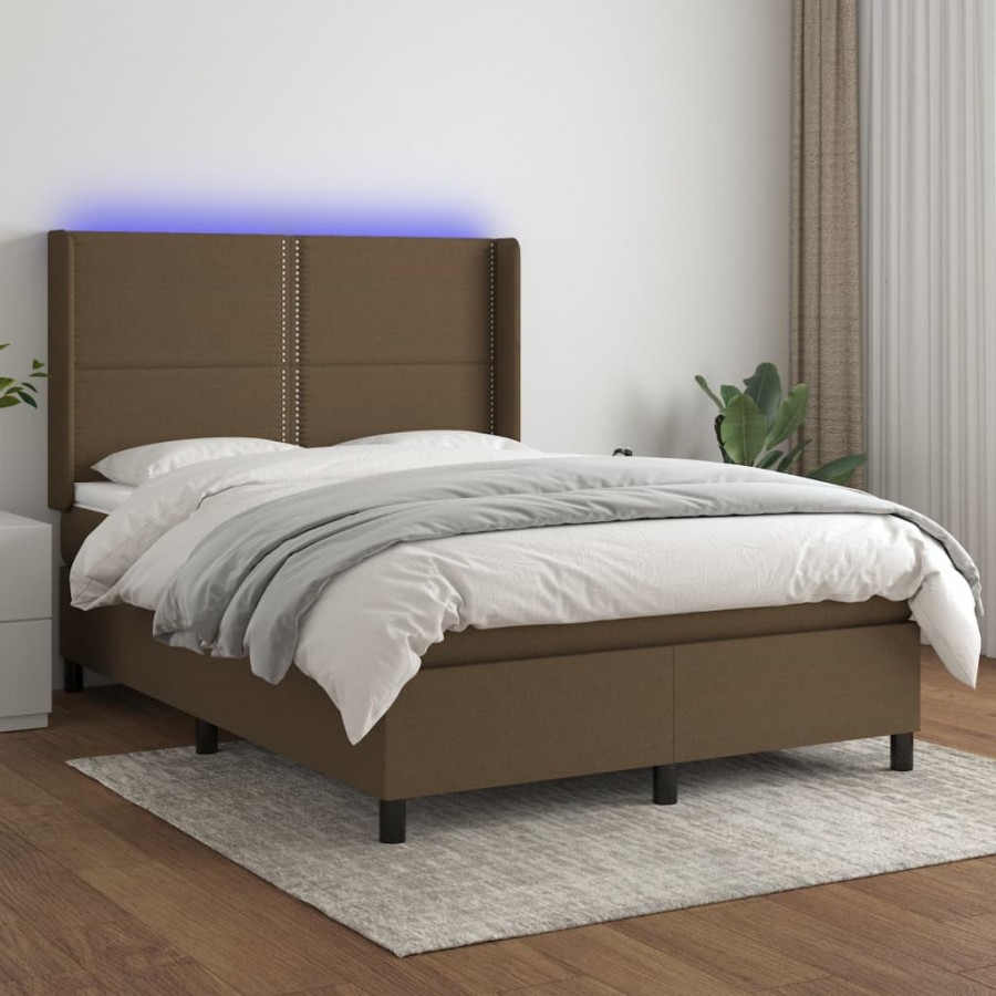 Cadre de lit matelas LED Marron foncé 140x200 cm