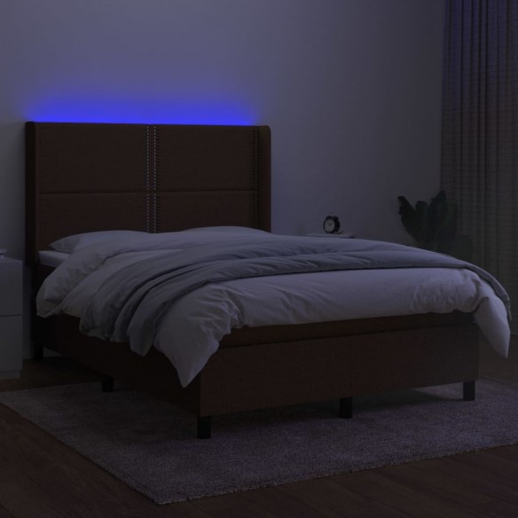 Cadre de lit matelas LED Marron foncé 140x200 cm