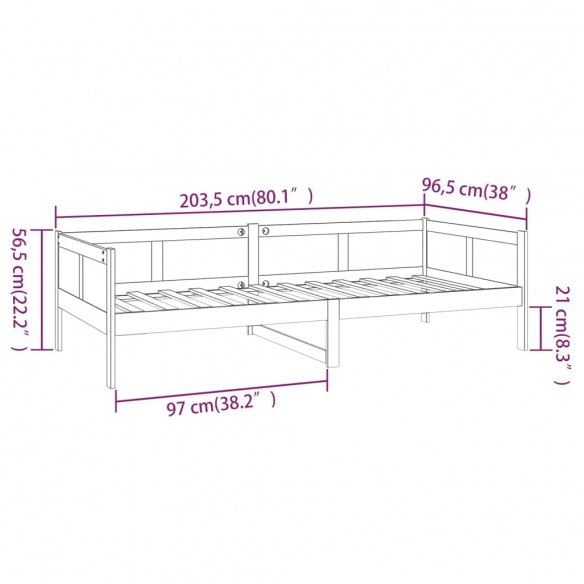 Lit de jour blanc bois de pin massif 90x200 cm