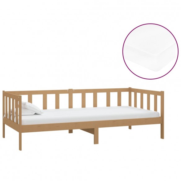 Lit de repos et matelas 90x200cm Marron miel Bois de pin massif