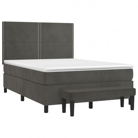 Cadre de lit et matelas Gris foncé 140x200cm Velours