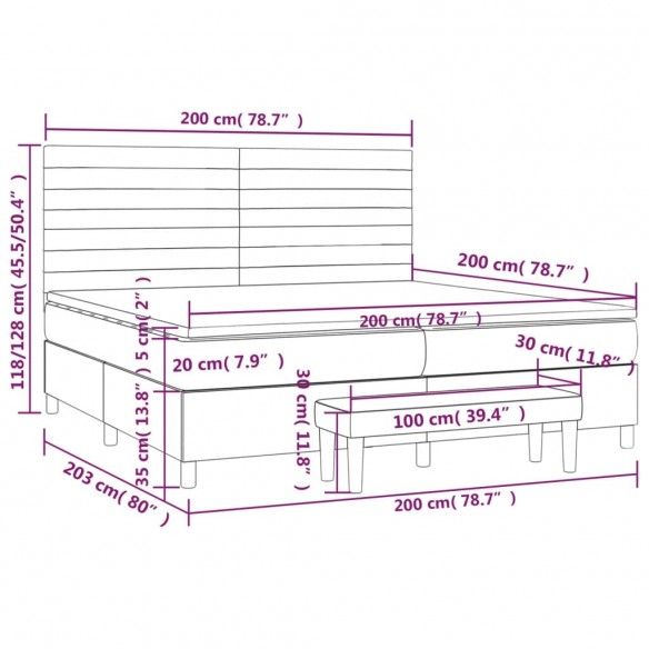 Cadre de lit et matelas Gris foncé 200x200cm Velours