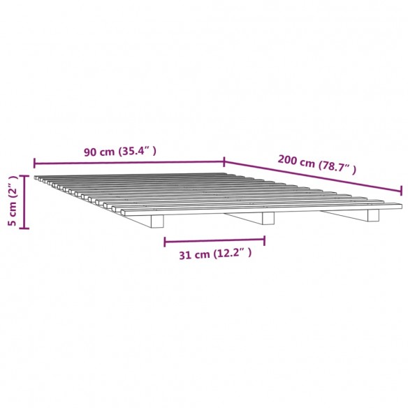 Cadre de lit Marron miel 90x200 cm Bois de pin massif