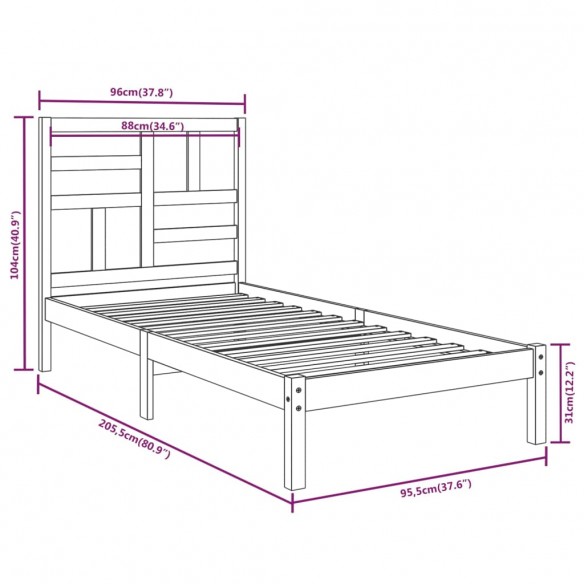 Cadre de lit Bois massif 90x200 cm