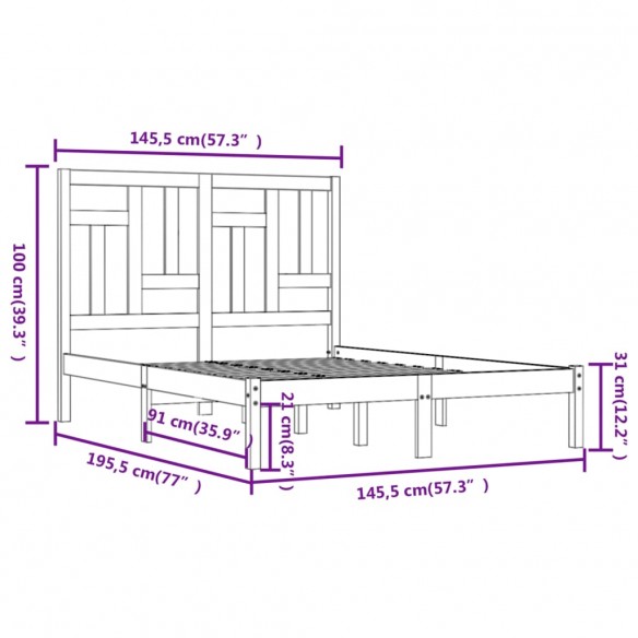 Cadre de lit Gris Bois de pin massif 140x190 cm