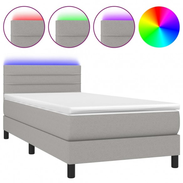 Cadre de lit avec matelas et LED Gris clair 80x200cm