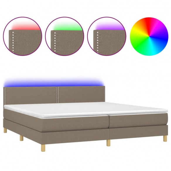 Cadre de lit et matelas et LED Taupe 200x200cm Tissu