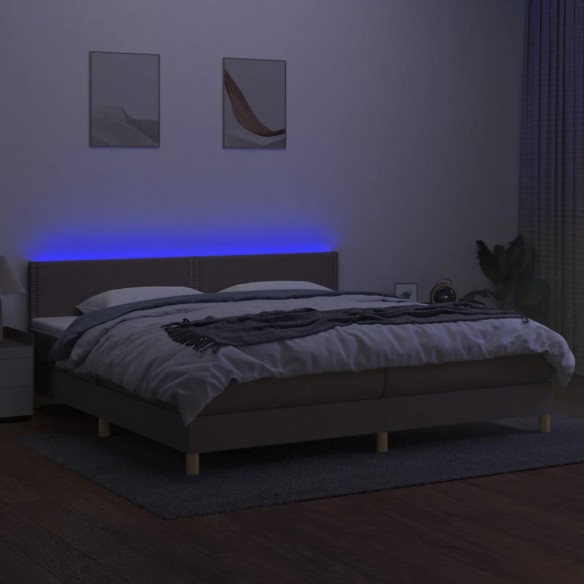 Cadre de lit et matelas et LED Taupe 200x200cm Tissu