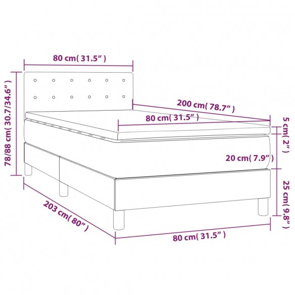 Cadre de lit et matelas Noir 80x200 cm Velours