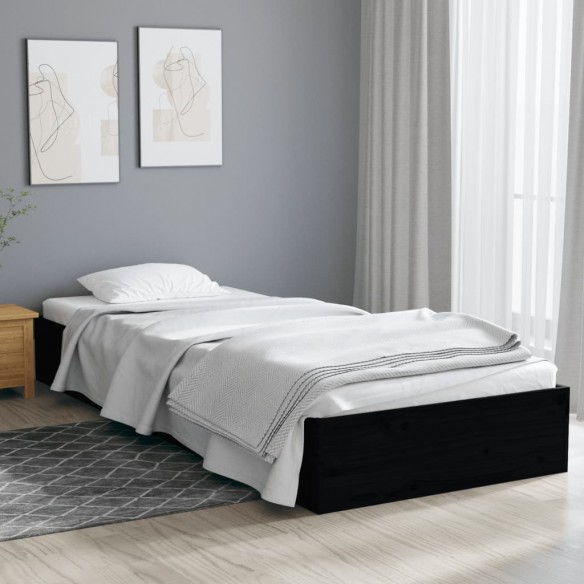 Cadre de lit Noir Bois massif 75x190 cm Petit simple