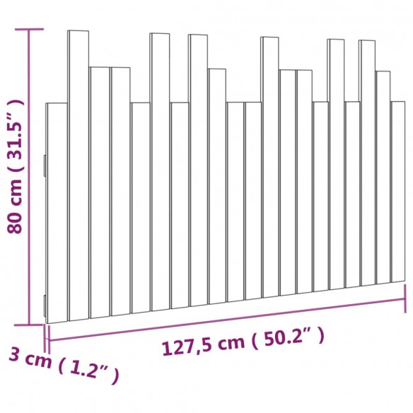 Tête de lit murale Gris 127,5x3x80 cm Bois massif de pin