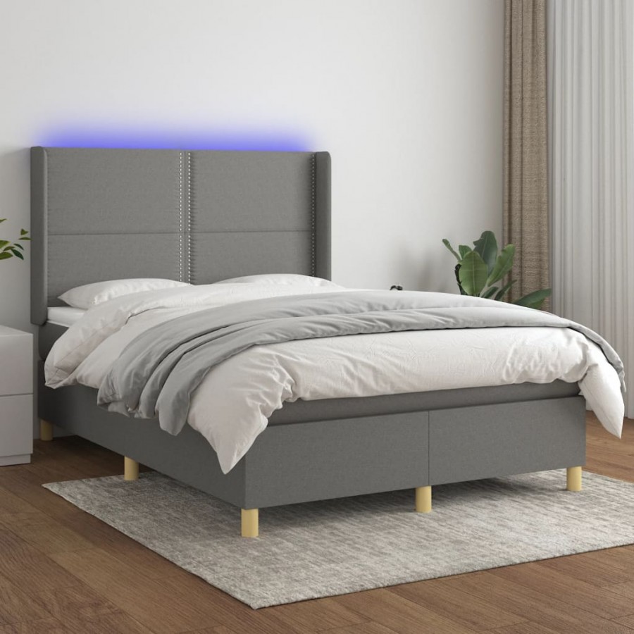 Cadre de lit matelas LED Gris foncé 140x200 cm Tissu