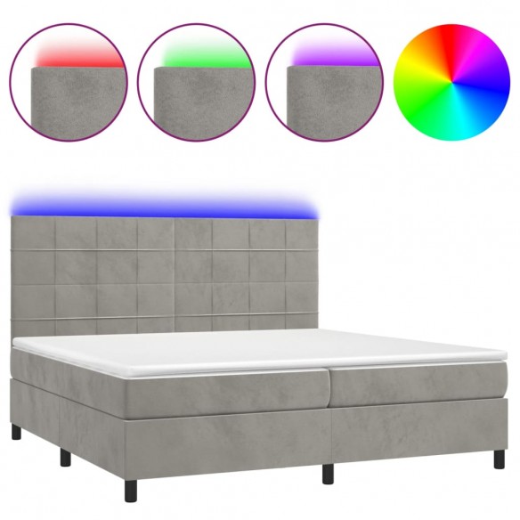 Cadre de lit matelas et LED Gris clair 200x200 cm