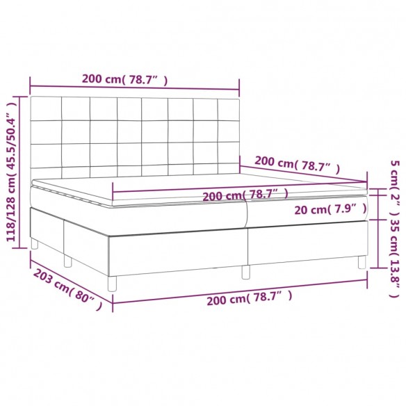 Cadre de lit matelas et LED Gris clair 200x200 cm