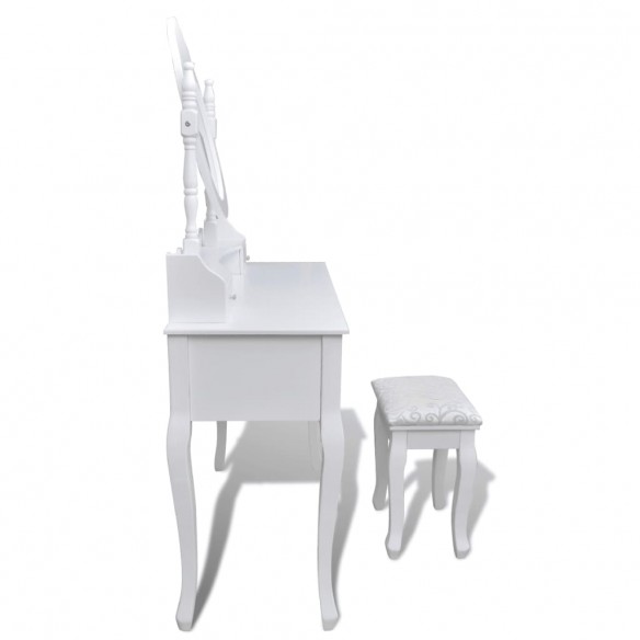 Coiffeuse avec miroir et tabouret 7 tiroirs Blanc